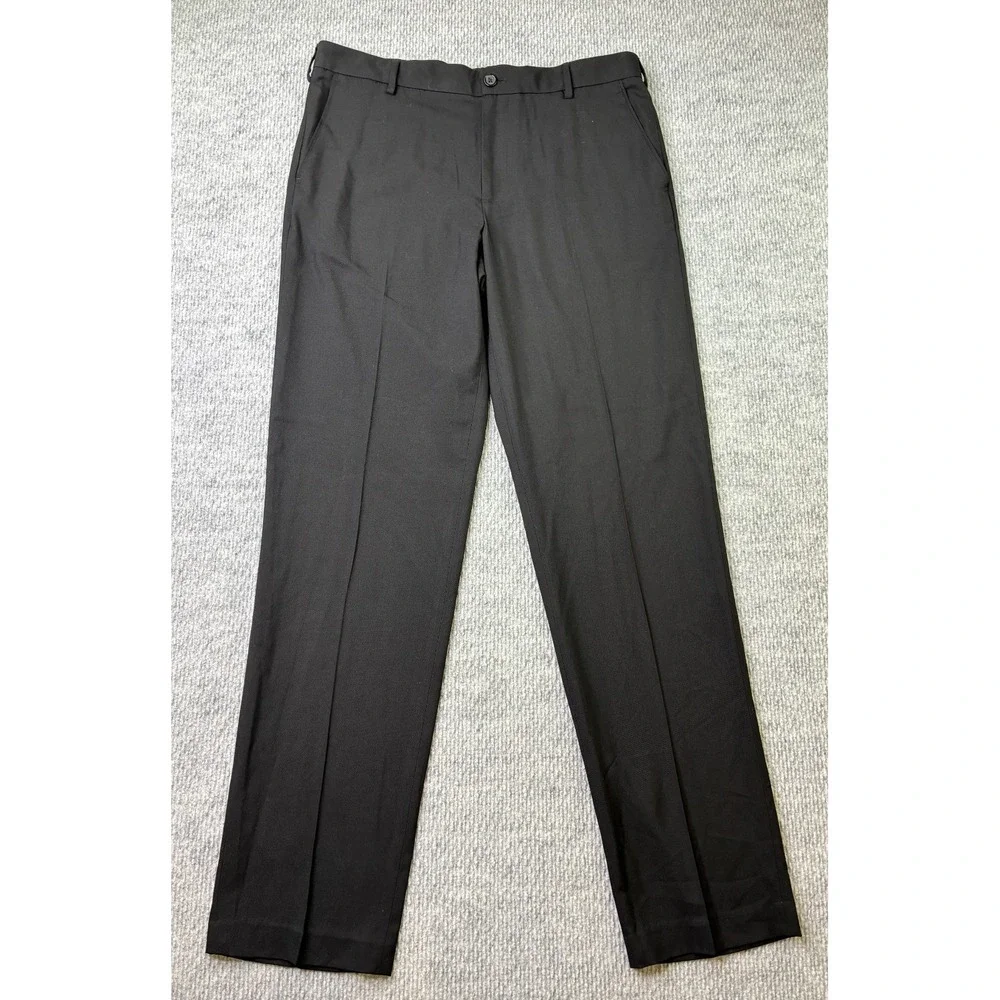 Van Heusen Mens Dress Pants 34x34 Black Straight Fit Stretch Flat Front 505M131